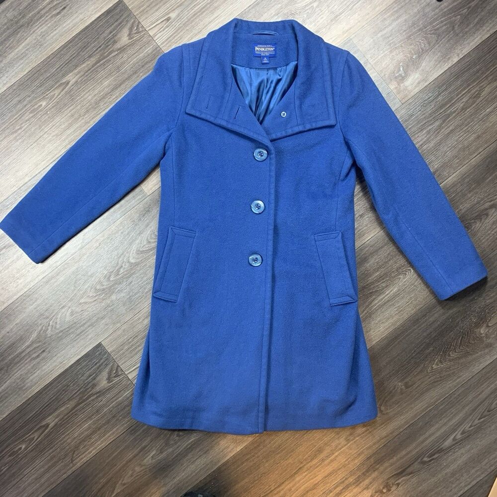 Pendleton Coat Womens 6 Petite Blue Wool Blend Lined Longline Button Up